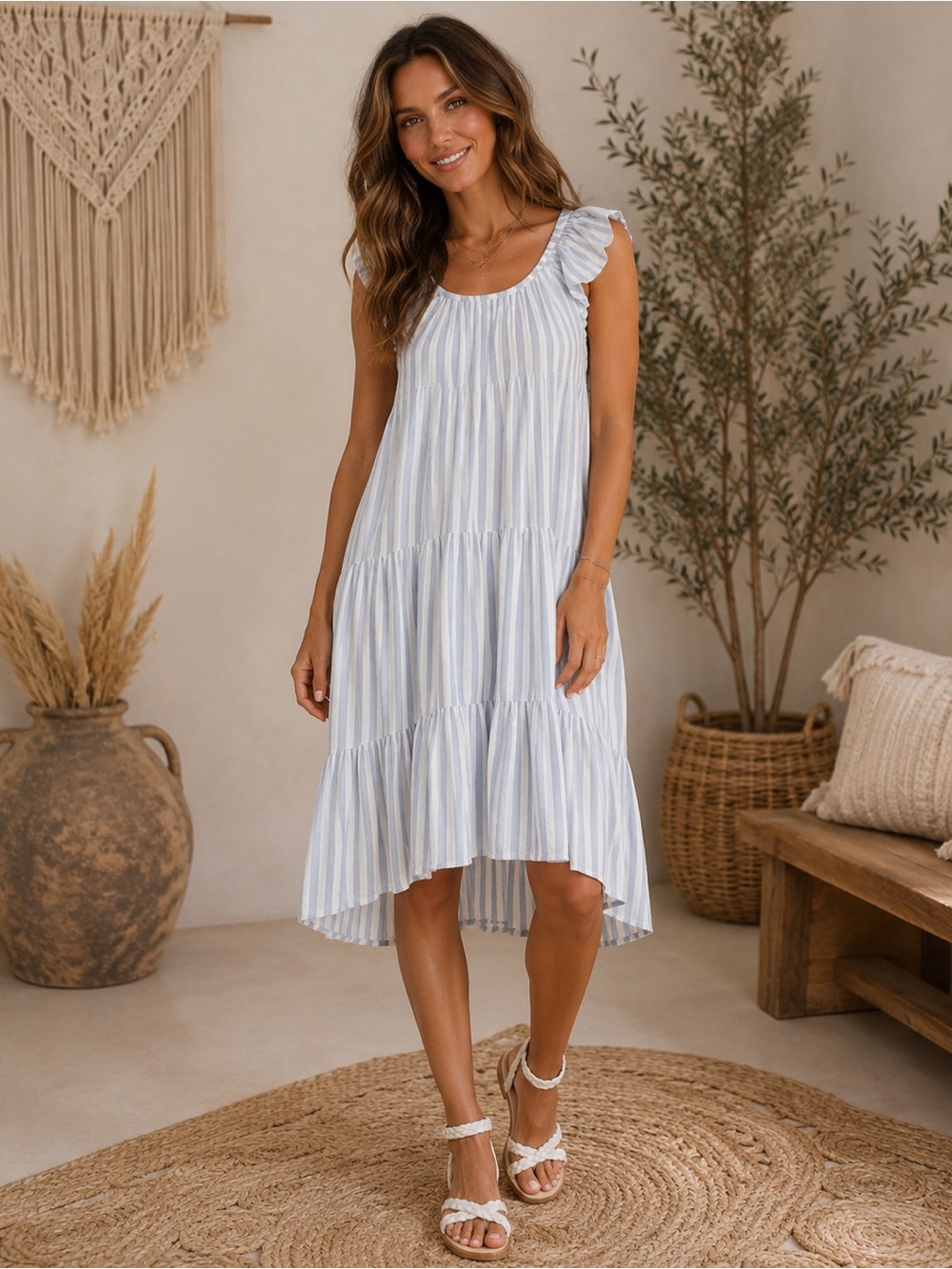NWT BOHO Me Striped Tiered Coverup Dress